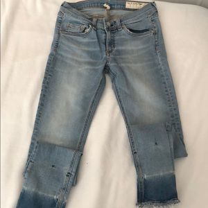 light wash  jeans with a dark wash bottom